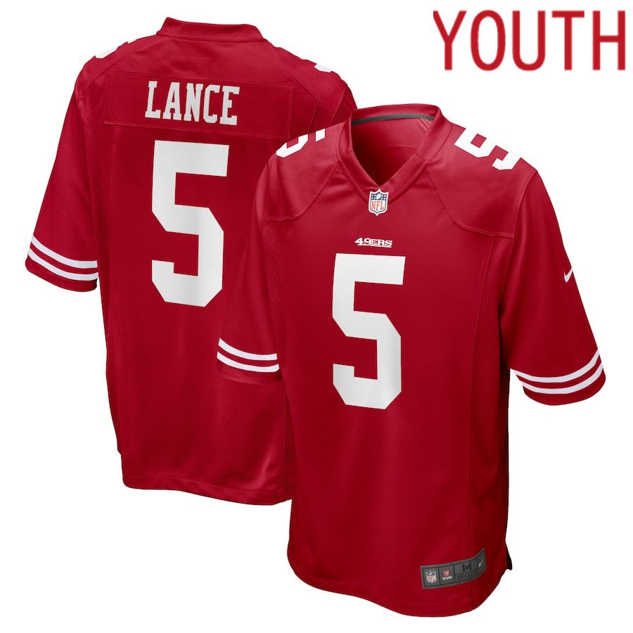 Youth San Francisco 49ers 5 Trey Lance Nike Scarlet Player Game NFL Jersey